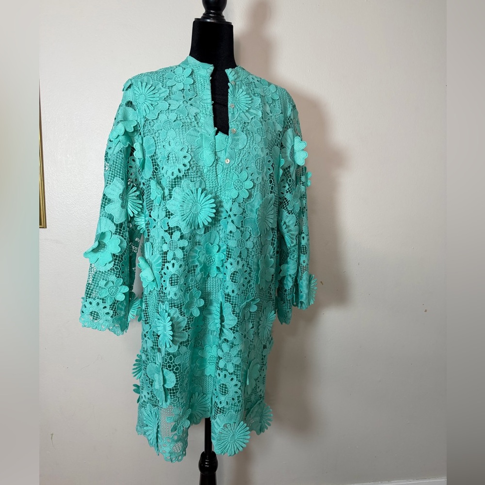 Floral Lace Mini Dress in Teal